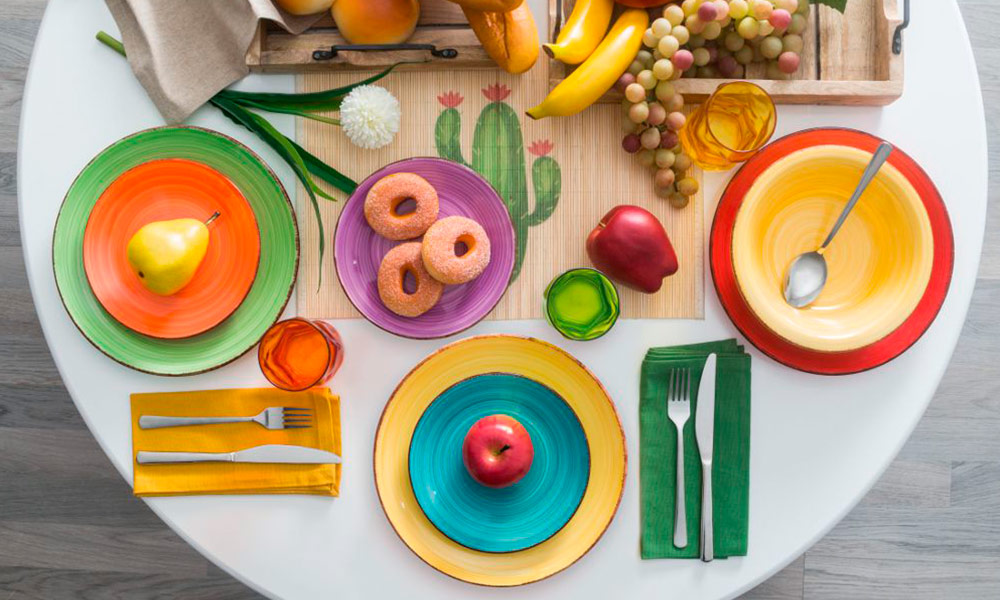 adornos mesas de comedor - Vajilla 18 piezas COLORS Conforama