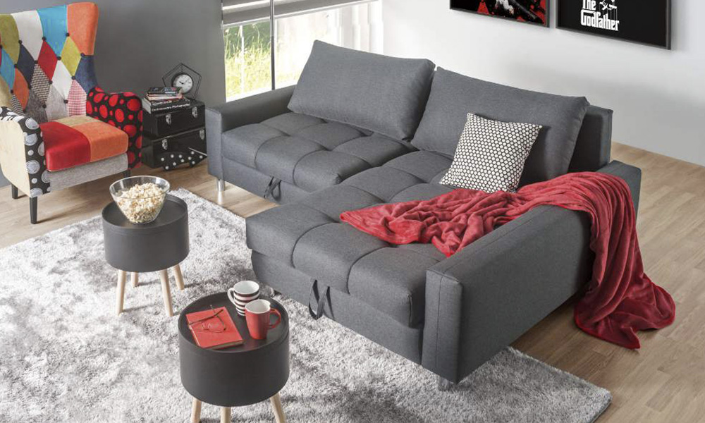 Chaise longue con cama derecha tela KEVIN de Conforama Chaise longue con cama derecha tela KEVIN de Conforama