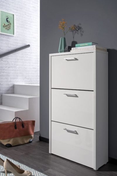 Zapatero 3 trampones SMART SPACE en blanco y frentes de color blanco. como organizar una casa desordenada
