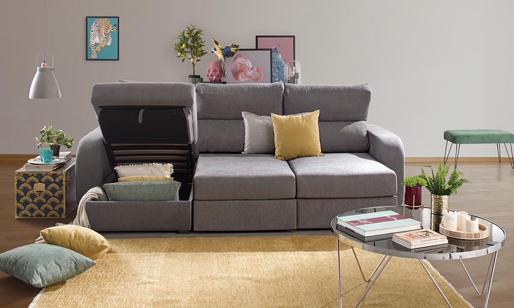 Chaise longue convertible en cama APRIL con arcón de almacenaje de alta capacidad qué sofá comprar