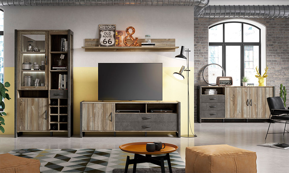 La mezcla de maderas con efectos metalizados sigue siendo plena tendencia muebles de salon modernos de diseño