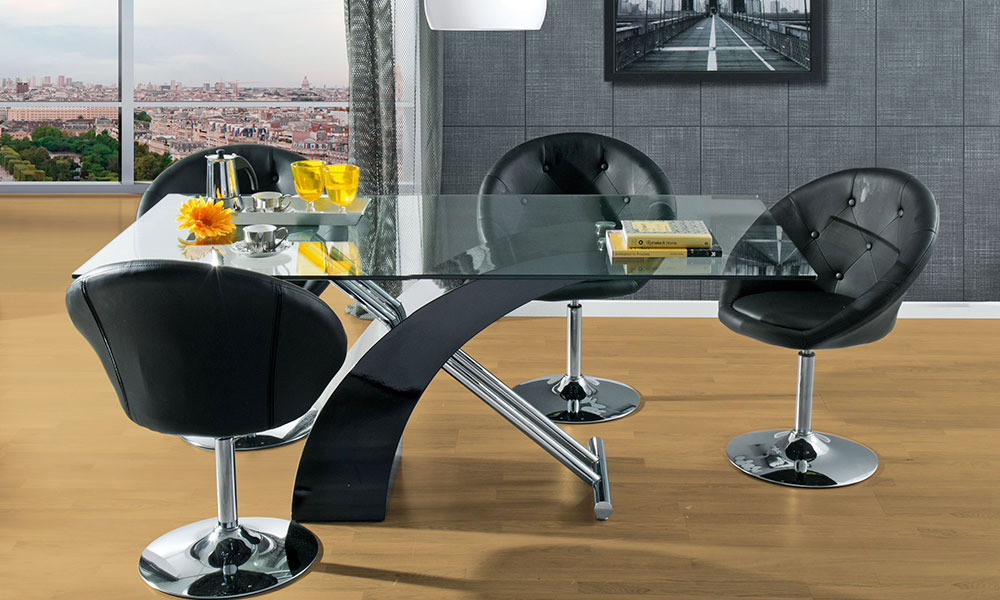 Uno de los muebles de salón modernos y de diseño que puedes encontrar es una mesa original de vidrio en combinación con madera y metal: contemporáneo 100%, como la mesa MALPENSA muebles de salon modernos de diseño