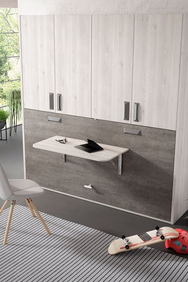 Cama abatible TWIN STONE con armario superior y mesa plegable, ¡optimiza el espacio! decoracion de cuartos para niños de 8 a 10 años
