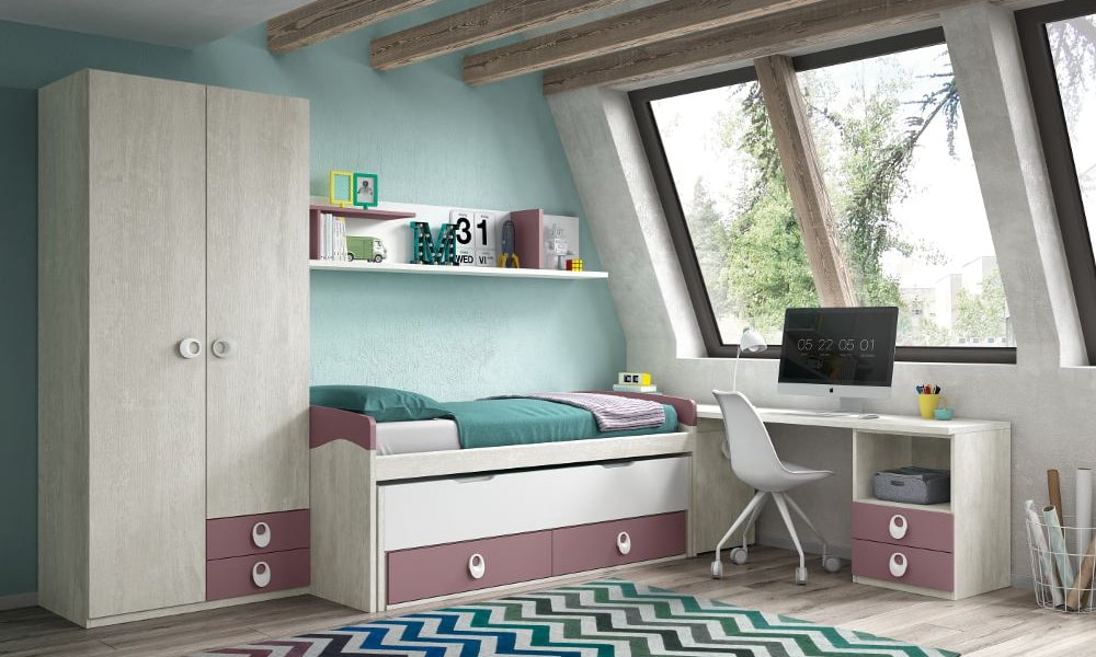 Cajonera COLORS en color nebraska e indigo, con 2 cajones y hueco para mantener todo en orden decoracion de cuartos para niños de 8 a 10 años