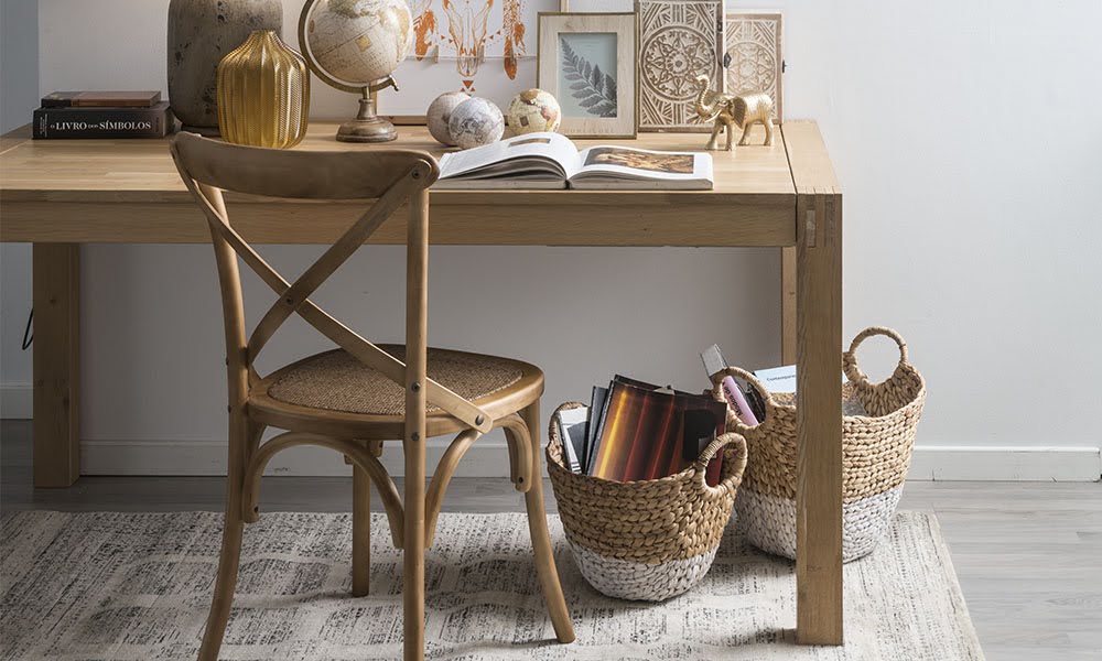 Silla GRENOBLE en madera maciza de abedul y asiento revestido de ratán hygge decoracion