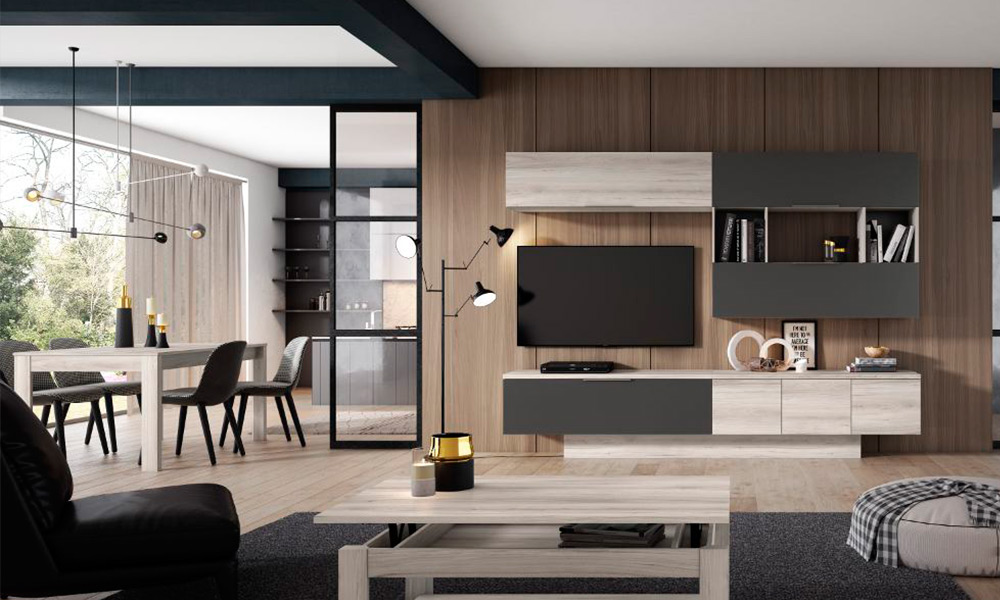 La modernidad va muy de la mano con esta colección de salón Atika combinar muebles de distintos colores