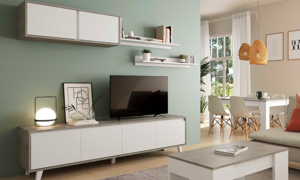 La dupla blanco y cemento es equilibrada y elegante. como cambiar el color de un mueble oscuro a claro