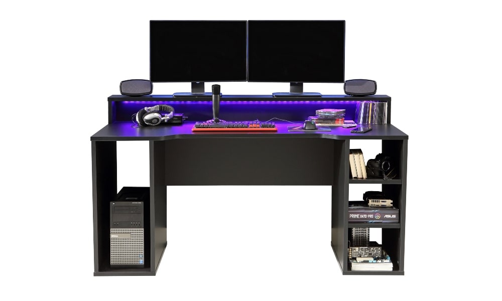 mesa gaming antracita con luz led incorporada decoracion habitacion gamer