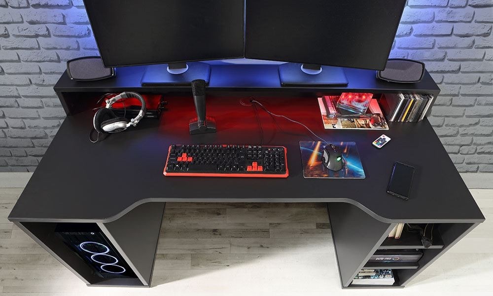 habitación gamer con ideas de regalo como mesa antracita, cascos o pantallas habitación gamer ideas