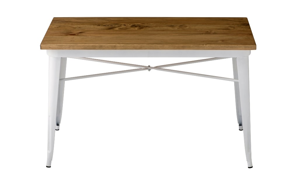mesa con sobre de madera y estructura metálica blanca casas nordicas decoracion