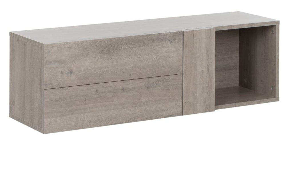 estante de pared en color roble para decorar un salón decorar salon rectangular estrecho