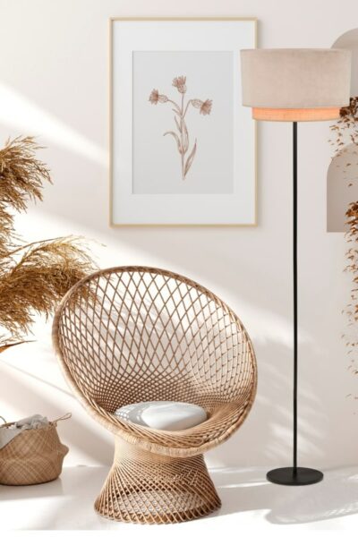 habitación con decoración hygge en blanco y sofá de fibra natural decoracion hygge