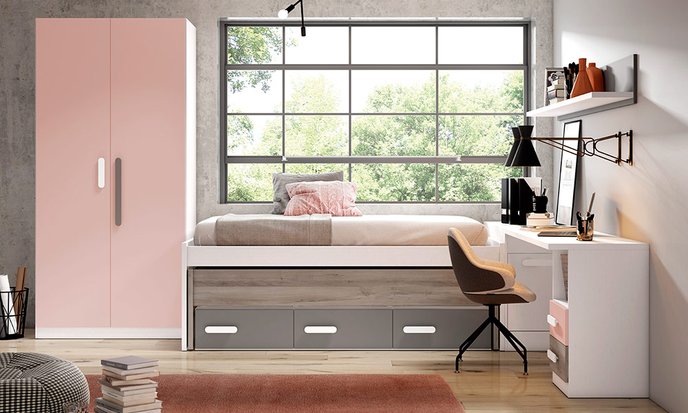 El dormitorio juvenil, como el compacto LUPY o el puente MANHATTAN debe ser el espacio donde el adolescente encuentre un refugio, un lugar donde desarrollarse y, a la vez, descansar y divertirse. ideas dormitorio