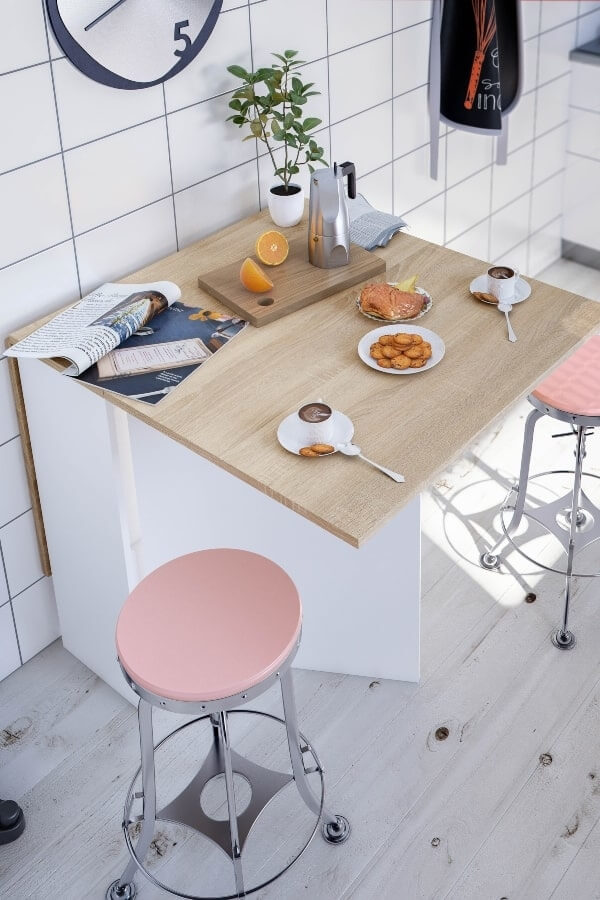 Gana espacio con la mesa de cocina abatible ETNA cocina verde mint
