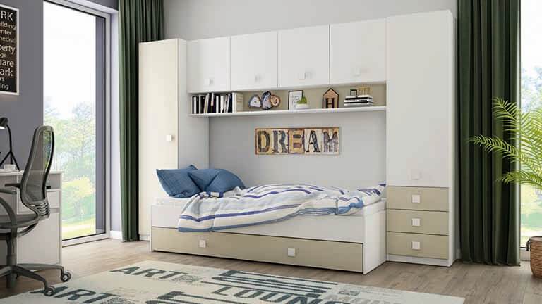 Cama alta integrada. Rodea tu cama de cajones